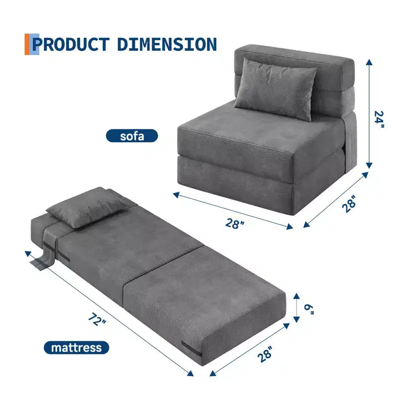 Canapé-lit pliable Garvee avec oreiller, matelas pliant pour salon, appartement et maison | Options de taille 72 ou 76 pouces