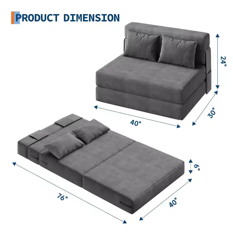 Canapé-lit pliable Garvee avec oreiller, matelas pliant pour salon, appartement et maison | Options de taille 72 ou 76 pouces