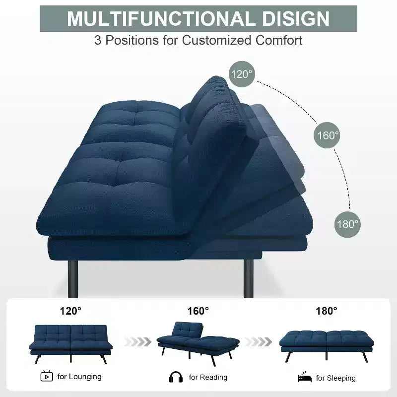 Dyonery Divano Letto Futon Convertibile 68, Divano Letto Pieghevole con Schienale Regolabile, Divanetto Reclinabile in Lino per Piccoli Spazi
