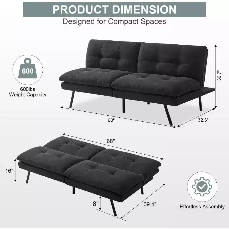 Dyonery Divano Letto Futon Convertibile 68, Divano Letto Pieghevole con Schienale Regolabile, Divanetto Reclinabile in Lino per Piccoli Spazi