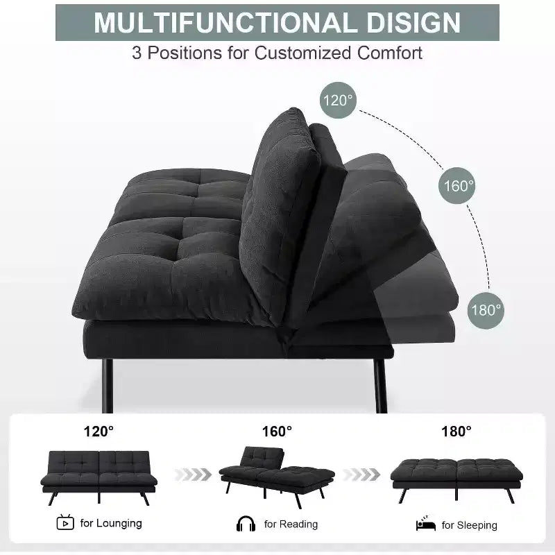 Dyonery Divano Letto Futon Convertibile 68, Divano Letto Pieghevole con Schienale Regolabile, Divanetto Reclinabile in Lino per Piccoli Spazi