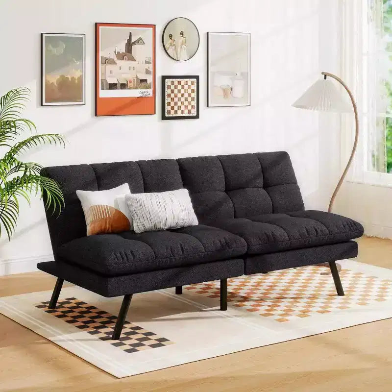 Dyonery 68 Convertible Futon Sofa Bed, Folding Sleeper Couch with Adjustable Backrest, Linen Recliner Loveseat Sofa for Small Spaces