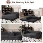 Divano Letto Convertibile in Velluto a Coste, Divano Pieghevole con Materasso, Divano da Terra Senza Montaggio, Futon Pieghevole da Tre Posti King Size, Divano Letto Modulare