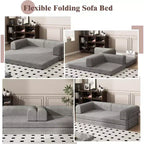 Divano Letto Convertibile in Velluto a Coste, Divano Pieghevole con Materasso, Divano da Terra Senza Montaggio, Futon Pieghevole da Tre Posti King Size, Divano Letto Modulare