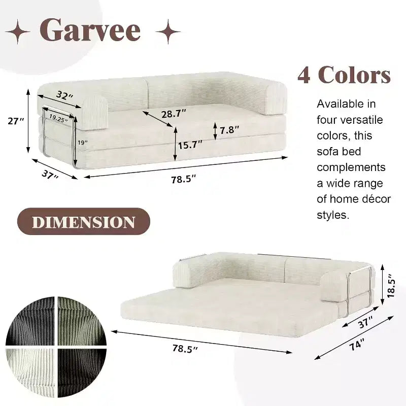 Divano Letto Convertibile in Velluto a Coste, Divano Pieghevole con Materasso, Divano da Terra Senza Montaggio, Futon Pieghevole da Tre Posti King Size, Divano Letto Modulare