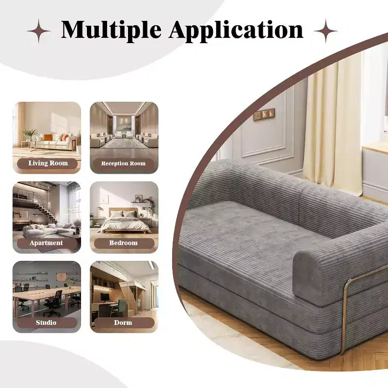 Divano Letto Convertibile in Velluto a Coste, Divano Pieghevole con Materasso, Divano da Terra Senza Montaggio, Futon Pieghevole da Tre Posti King Size, Divano Letto Modulare