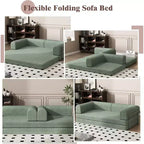 Divano Letto Convertibile in Velluto a Coste, Divano Pieghevole con Materasso, Divano da Terra Senza Montaggio, Futon Pieghevole da Tre Posti King Size, Divano Letto Modulare