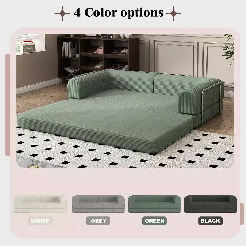 Divano Letto Convertibile in Velluto a Coste, Divano Pieghevole con Materasso, Divano da Terra Senza Montaggio, Futon Pieghevole da Tre Posti King Size, Divano Letto Modulare