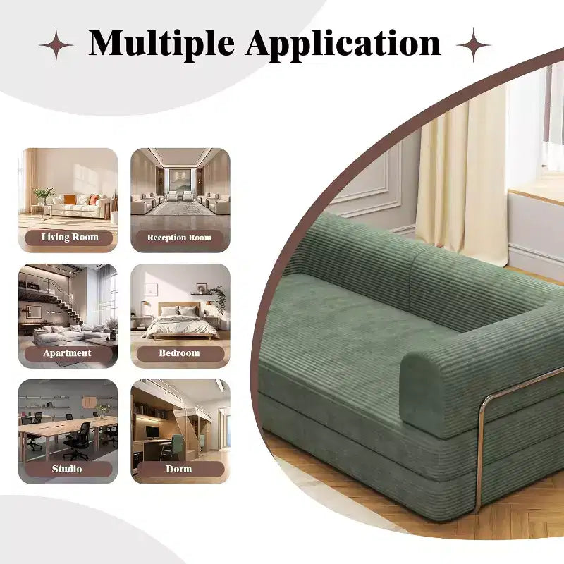 Divano Letto Convertibile in Velluto a Coste, Divano Pieghevole con Materasso, Divano da Terra Senza Montaggio, Futon Pieghevole da Tre Posti King Size, Divano Letto Modulare