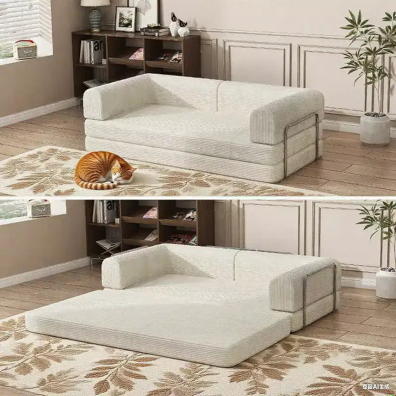 Convertible Corduroy Sleeper Sofa Bed, Folding Mattress Couch, No Assembly Floor Couch, 3 Seater Fold Out King Size Futon, Modular Sofa Bed