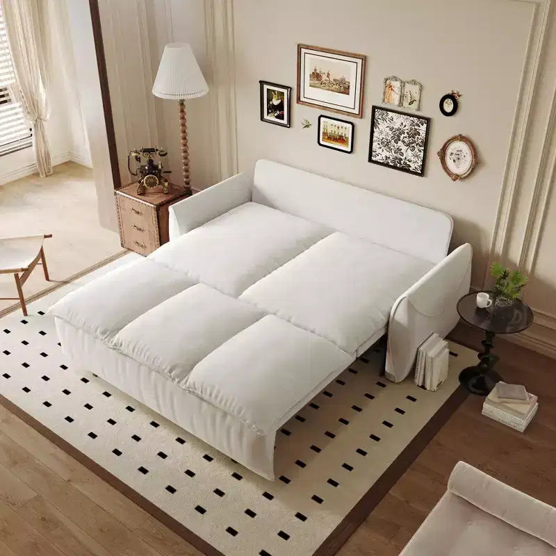 Divano letto convertibile a 3 posti Okak in velluto con letto estraibile, divanetto multifunzionale per soggiorno con set 2 in 1 cuscino e coperta