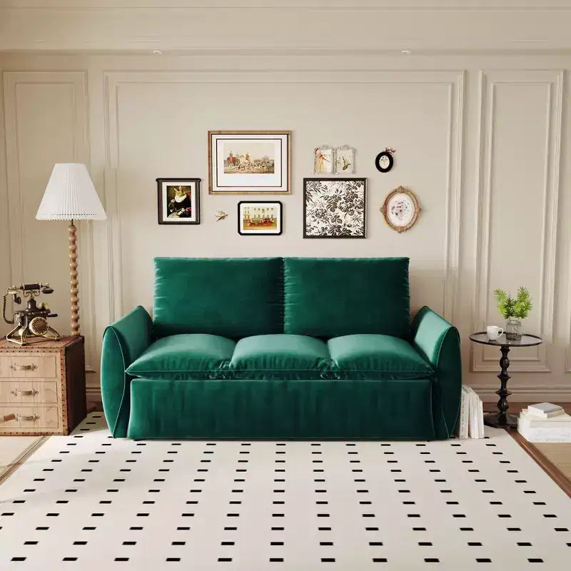 Divano letto convertibile a 3 posti Okak in velluto con letto estraibile, divanetto multifunzionale per soggiorno con set 2 in 1 cuscino e coperta