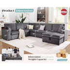 AMERLIFE 130 Divano Letto, Divano Estraibile con Contenitore, Divano Trasformabile a 6 Posti per Soggiorno