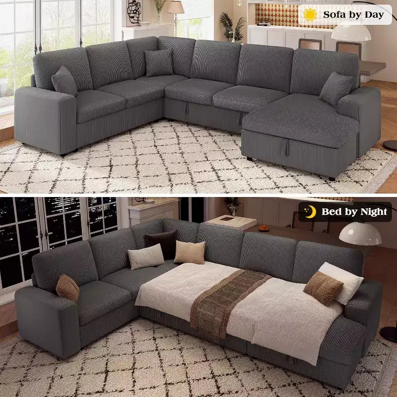 AMERLIFE 130 Divano Letto, Divano Estraibile con Contenitore, Divano Trasformabile a 6 Posti per Soggiorno