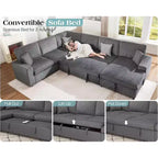 AMERLIFE 130 Divano Letto, Divano Estraibile con Contenitore, Divano Trasformabile a 6 Posti per Soggiorno