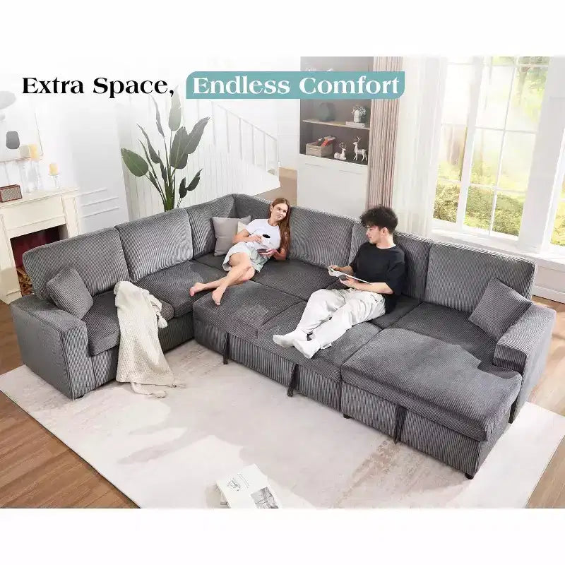 AMERLIFE 130 Divano Letto, Divano Estraibile con Contenitore, Divano Trasformabile a 6 Posti per Soggiorno