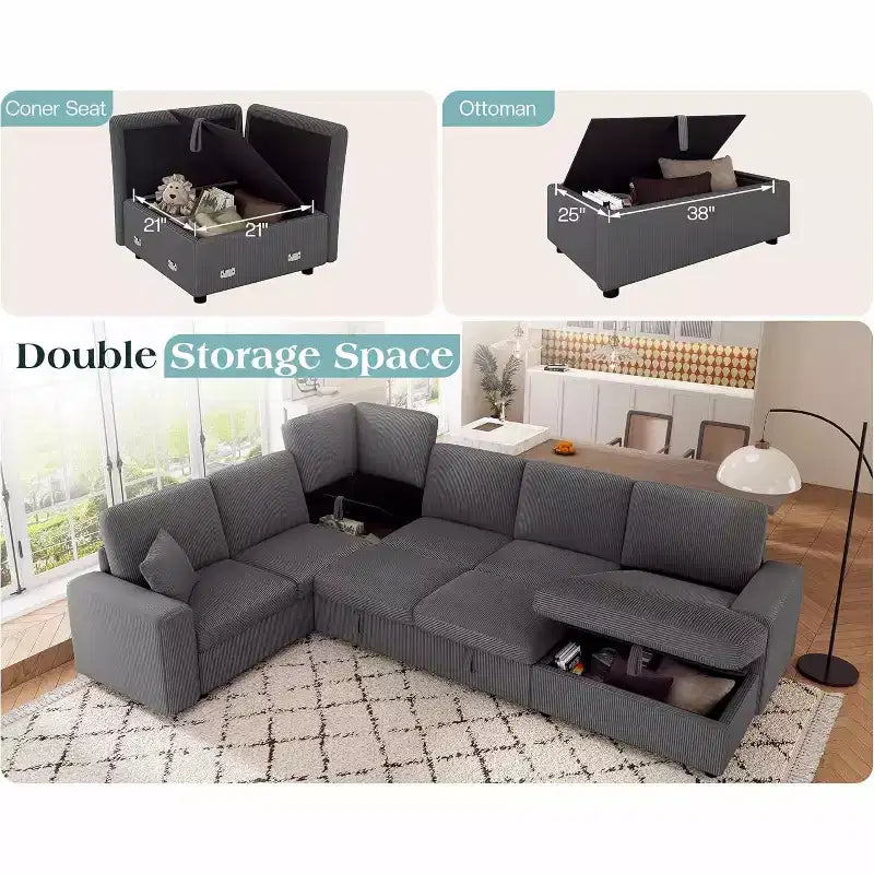 AMERLIFE 130 Divano Letto, Divano Estraibile con Contenitore, Divano Trasformabile a 6 Posti per Soggiorno