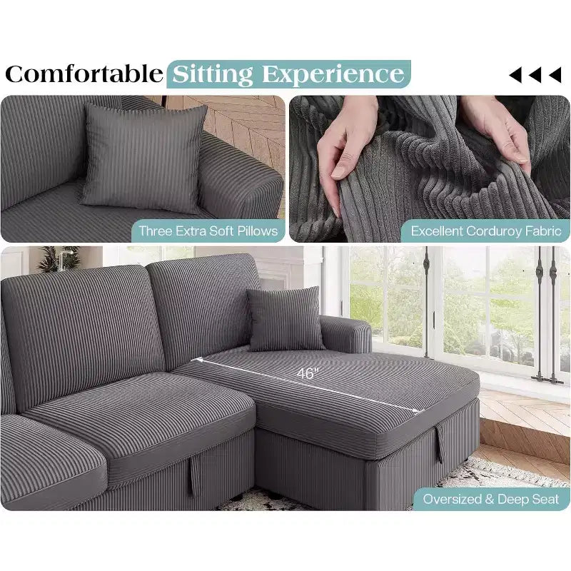 AMERLIFE 130 Divano Letto, Divano Estraibile con Contenitore, Divano Trasformabile a 6 Posti per Soggiorno