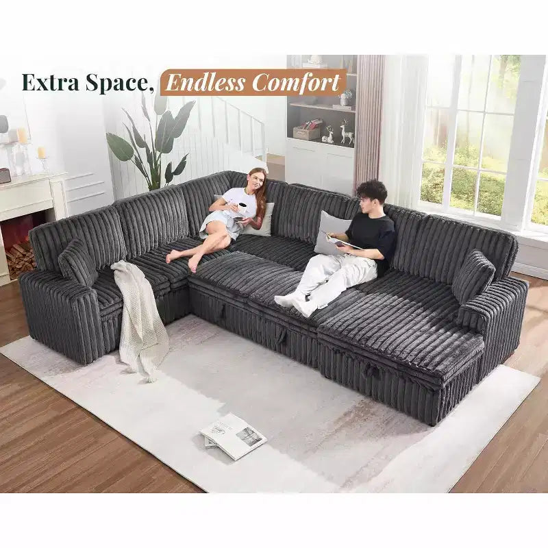 AMERLIFE 130 Divano Letto, Divano Estraibile con Contenitore, Divano Trasformabile a 6 Posti per Soggiorno