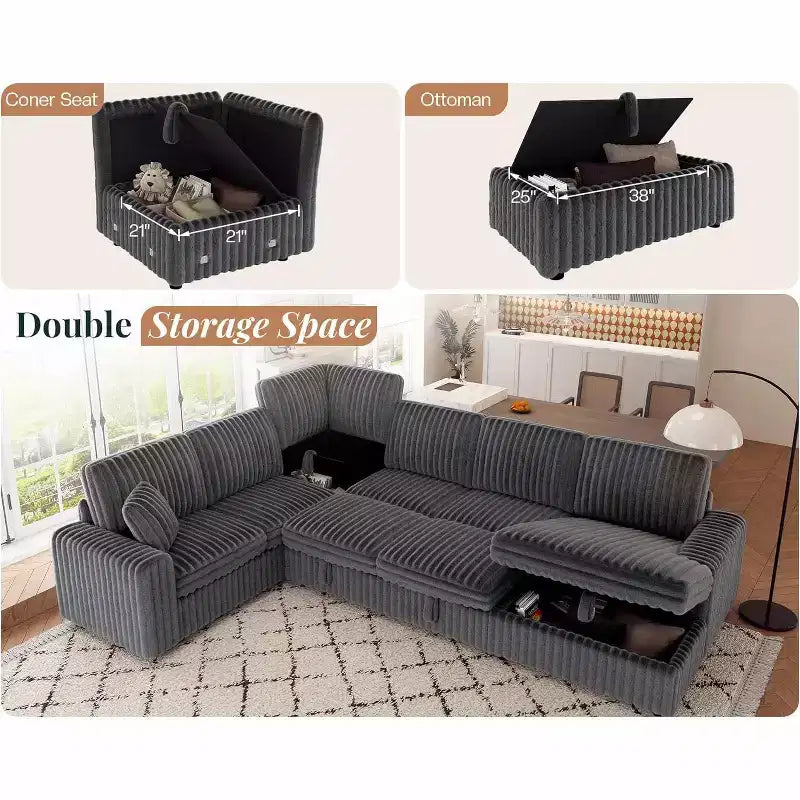 AMERLIFE 130 Divano Letto, Divano Estraibile con Contenitore, Divano Trasformabile a 6 Posti per Soggiorno