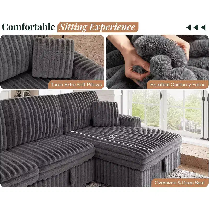 AMERLIFE 130 Divano Letto, Divano Estraibile con Contenitore, Divano Trasformabile a 6 Posti per Soggiorno