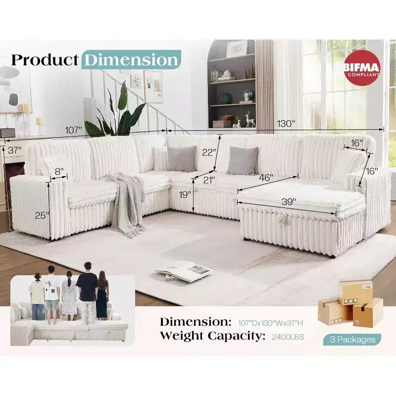 AMERLIFE 130 Divano Letto, Divano Estraibile con Contenitore, Divano Trasformabile a 6 Posti per Soggiorno