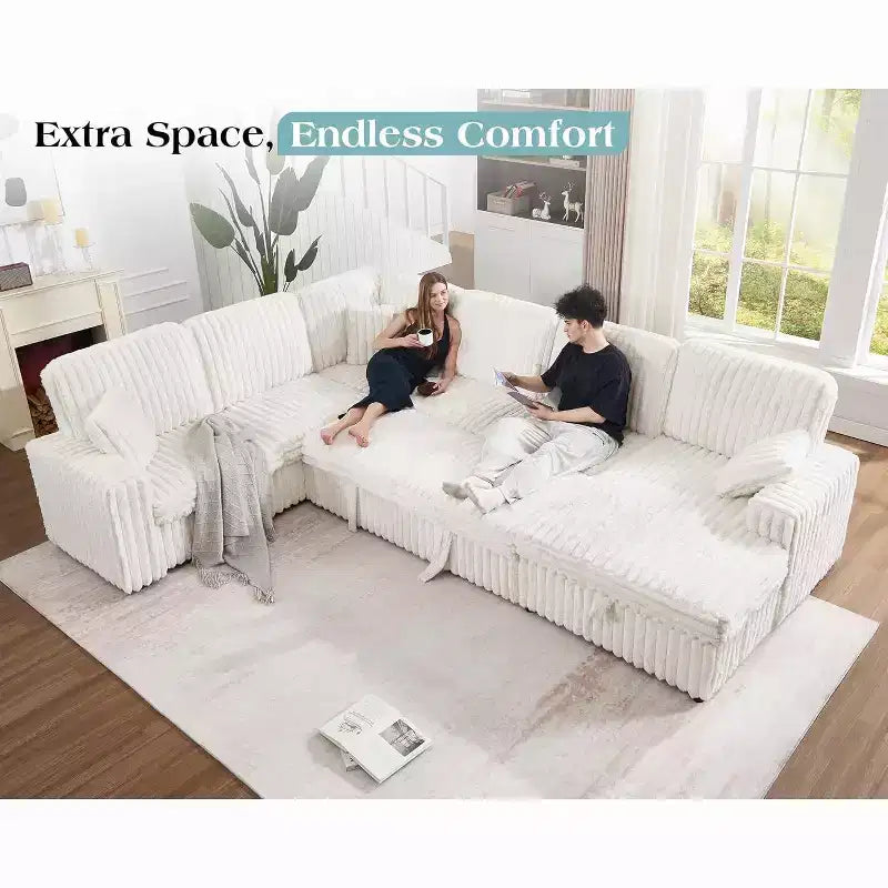 AMERLIFE 130 Divano Letto, Divano Estraibile con Contenitore, Divano Trasformabile a 6 Posti per Soggiorno