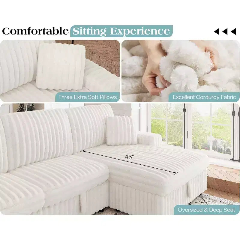 AMERLIFE 130 Divano Letto, Divano Estraibile con Contenitore, Divano Trasformabile a 6 Posti per Soggiorno