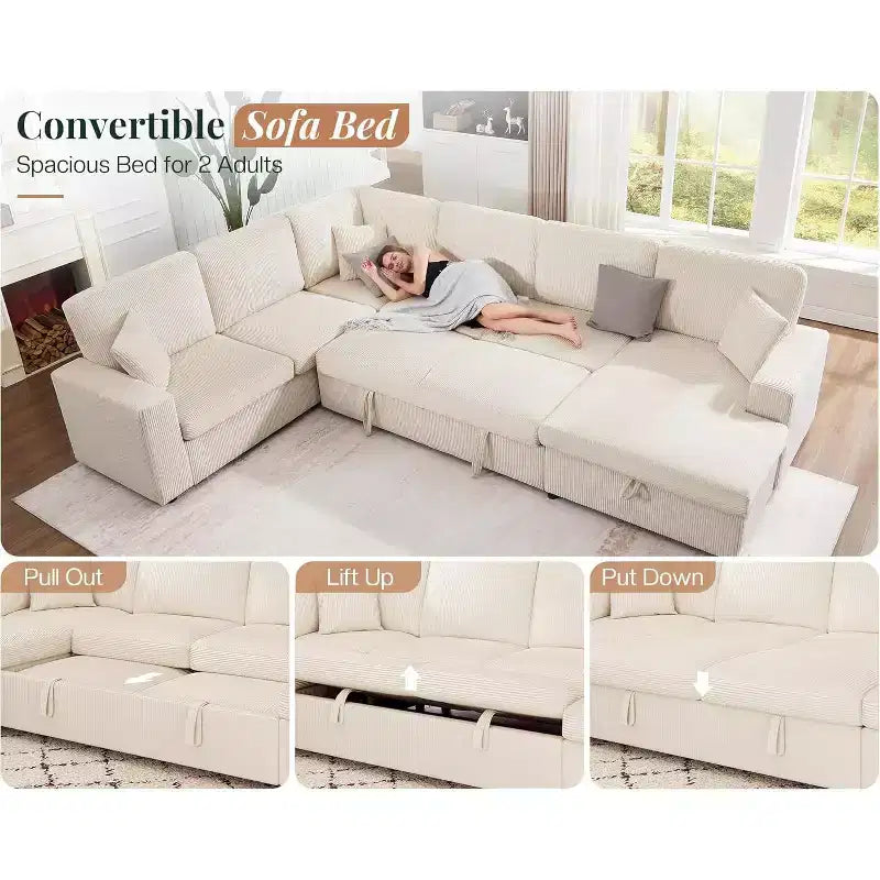 AMERLIFE 130 Divano Letto, Divano Estraibile con Contenitore, Divano Trasformabile a 6 Posti per Soggiorno