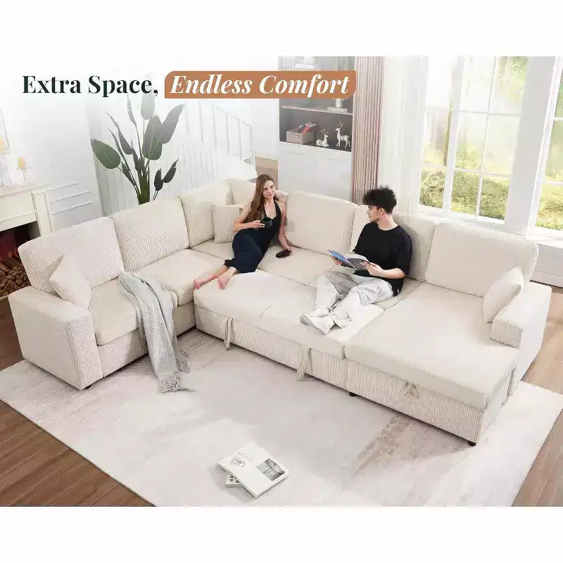 AMERLIFE 130 Divano Letto, Divano Estraibile con Contenitore, Divano Trasformabile a 6 Posti per Soggiorno