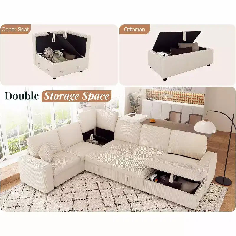 AMERLIFE 130 Divano Letto, Divano Estraibile con Contenitore, Divano Trasformabile a 6 Posti per Soggiorno