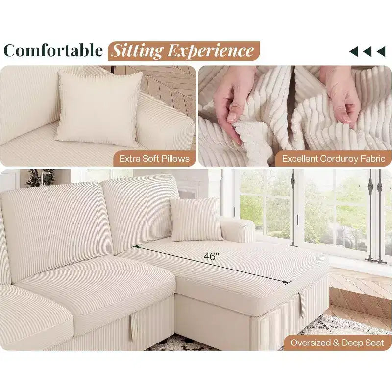 AMERLIFE 130 Divano Letto, Divano Estraibile con Contenitore, Divano Trasformabile a 6 Posti per Soggiorno