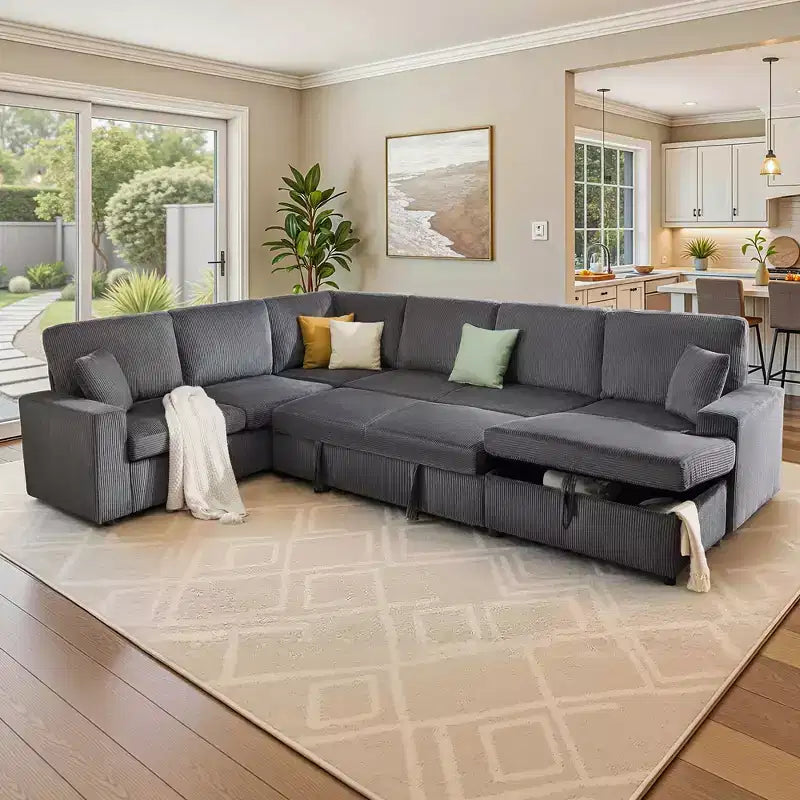 AMERLIFE 130 Divano Letto, Divano Estraibile con Contenitore, Divano Trasformabile a 6 Posti per Soggiorno