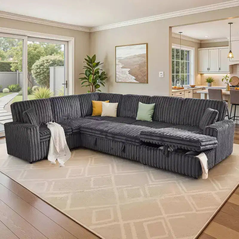 AMERLIFE 130 Divano Letto, Divano Estraibile con Contenitore, Divano Trasformabile a 6 Posti per Soggiorno