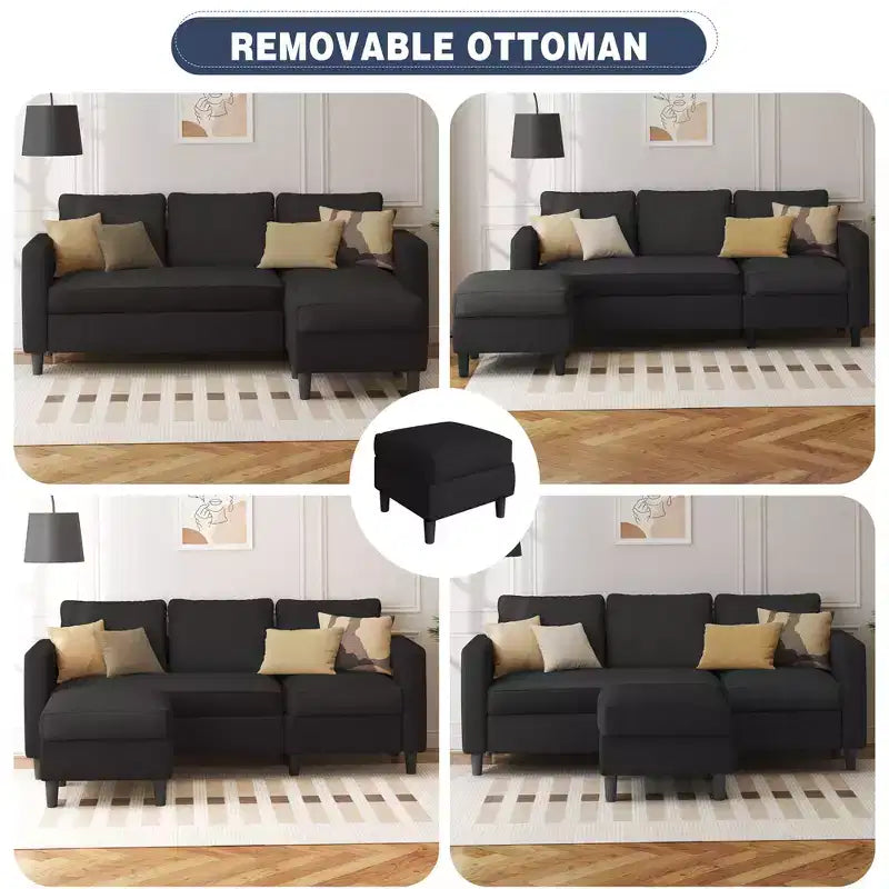 Celebalcony 73.6 Divano Sezionale Imbottito con Pouf per Soggiorno, Appartamento, Sala, Camera da Letto, Coperture Lavabili