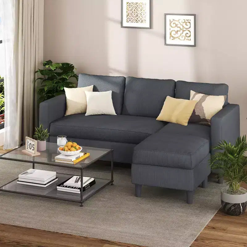 Celebalcony 73.6 Divano Sezionale Imbottito con Pouf per Soggiorno, Appartamento, Sala, Camera da Letto, Coperture Lavabili