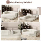Divano Letto Trasformabile in Velluto a Coste, Divano con Materasso Pieghevole e Struttura a Forma Fissa, Futon King Size a 3 Posti per Casa e Ufficio