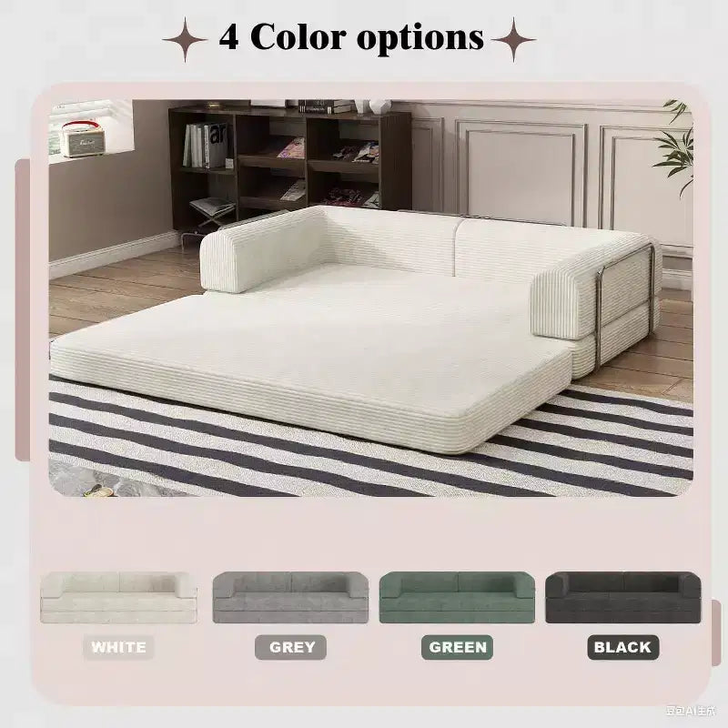 Divano Letto Trasformabile in Velluto a Coste, Divano con Materasso Pieghevole e Struttura a Forma Fissa, Futon King Size a 3 Posti per Casa e Ufficio