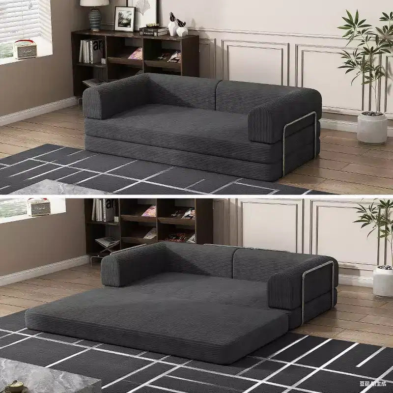 Divano Letto Trasformabile in Velluto a Coste, Divano con Materasso Pieghevole e Struttura a Forma Fissa, Futon King Size a 3 Posti per Casa e Ufficio