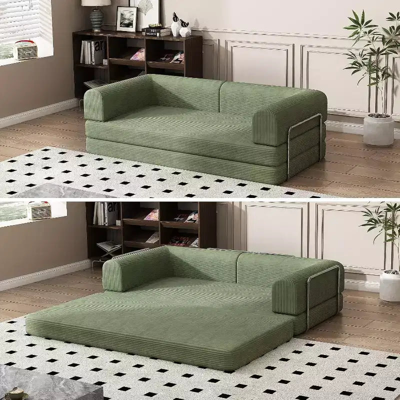 Divano Letto Trasformabile in Velluto a Coste, Divano con Materasso Pieghevole e Struttura a Forma Fissa, Futon King Size a 3 Posti per Casa e Ufficio