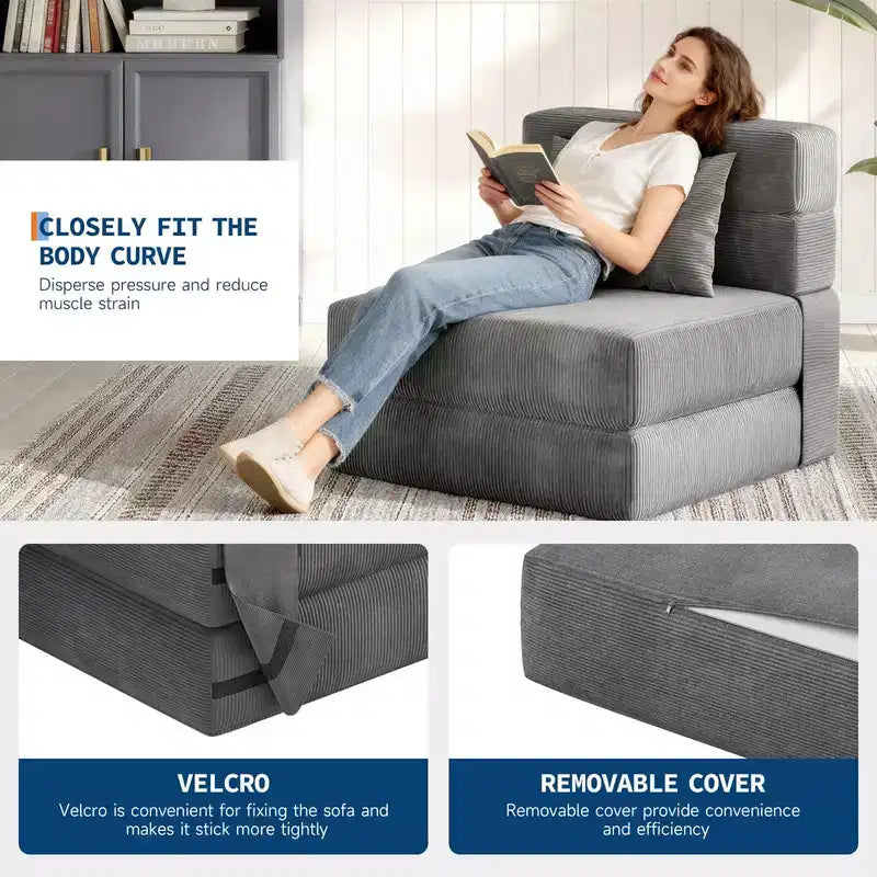 Coolmee Divano Letto Pieghevole e Letto-Sedia - Divano Letto Convertibile, Divano a Due Posti Pieghevole con Cuscini, Poltrona Lounge Trapuntata per Soggiorno, Camera da Letto
