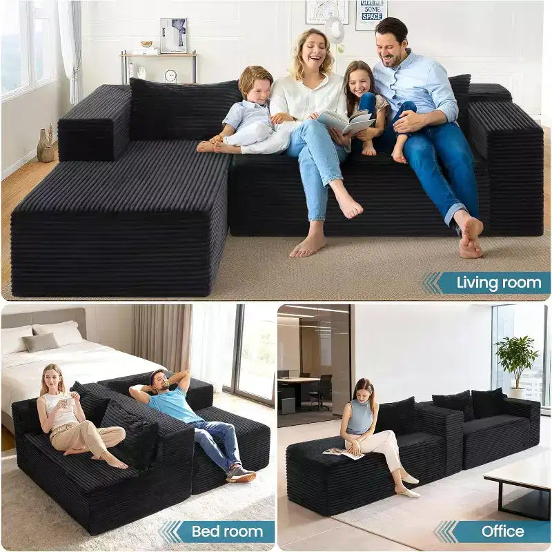 Homdox 109 Cloud Sectional Couch - Divano componibile a L senza struttura, ultra comodo, in velluto a coste, con seduta profonda, soffice, per l'arredamento del soggiorno