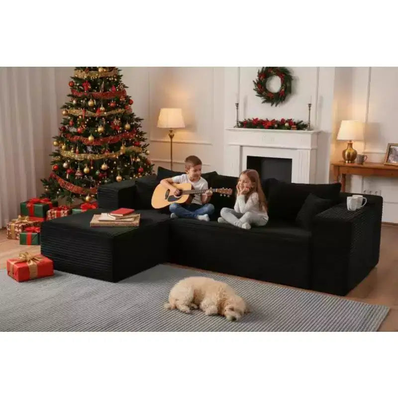 Homdox 109 Cloud Sectional Couch - Divano componibile a L senza struttura, ultra comodo, in velluto a coste, con seduta profonda, soffice, per l'arredamento del soggiorno