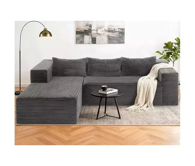 Homdox 109 Cloud Sectional Couch - Divano componibile a L senza struttura, ultra comodo, in velluto a coste, con seduta profonda, soffice, per l'arredamento del soggiorno