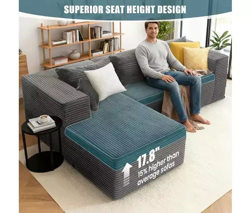 Homdox 109 Cloud Sectional Couch - Divano componibile a L senza struttura, ultra comodo, in velluto a coste, con seduta profonda, soffice, per l'arredamento del soggiorno