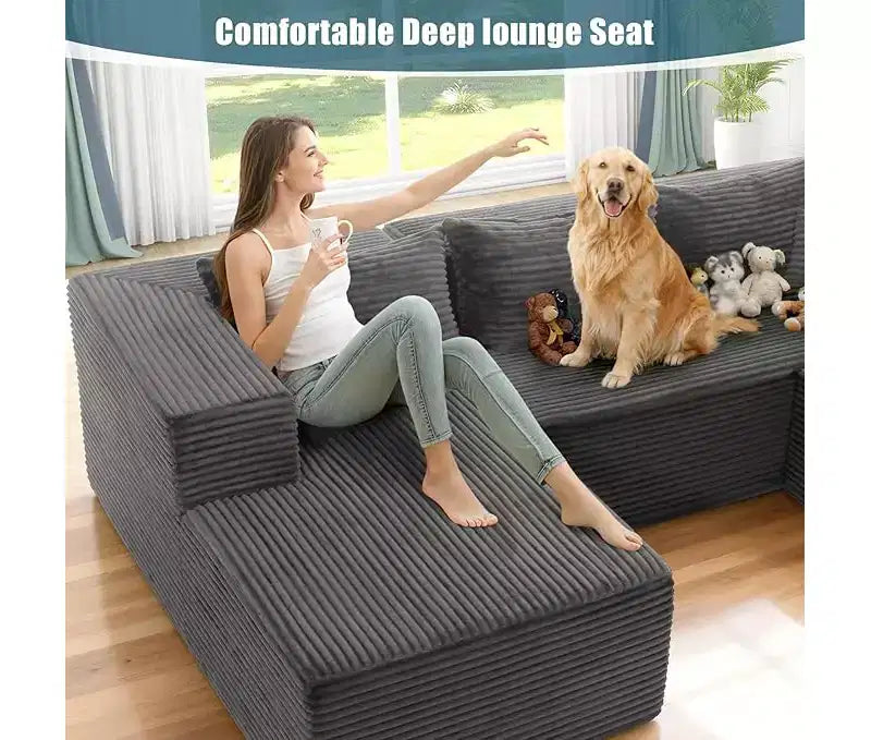 Homdox 109 Cloud Sectional Couch - Divano componibile a L senza struttura, ultra comodo, in velluto a coste, con seduta profonda, soffice, per l'arredamento del soggiorno