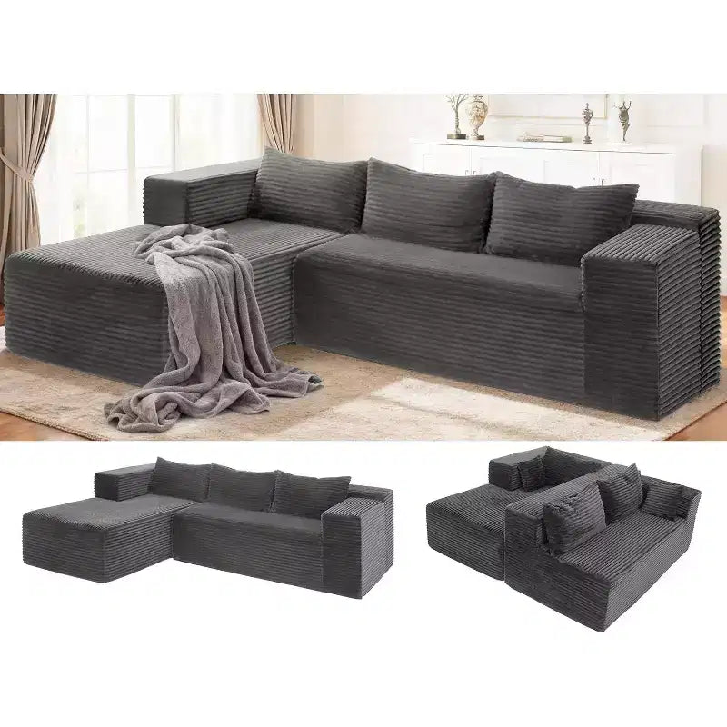 Homdox 109 Cloud Sectional Couch - Divano componibile a L senza struttura, ultra comodo, in velluto a coste, con seduta profonda, soffice, per l'arredamento del soggiorno