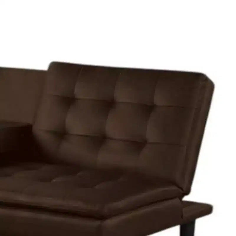 Divano Letto Futon Royal Hampton, Vassoio a Scomparsa e Portabicchieri, Similpelle Marrone