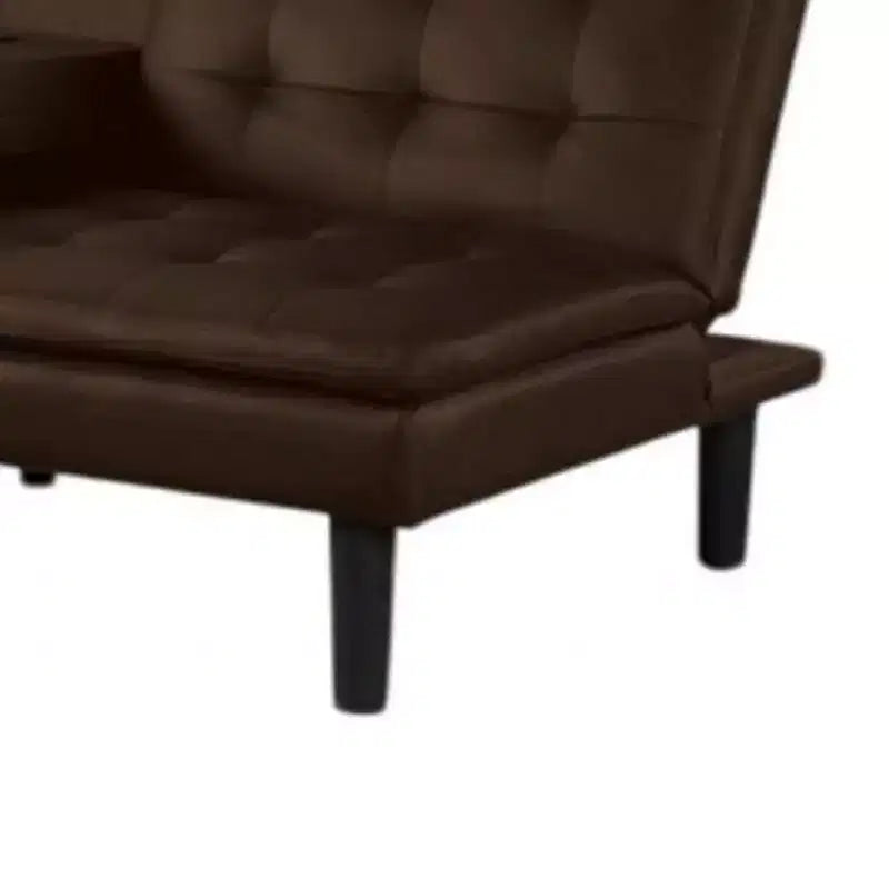 Divano Letto Futon Royal Hampton, Vassoio a Scomparsa e Portabicchieri, Similpelle Marrone