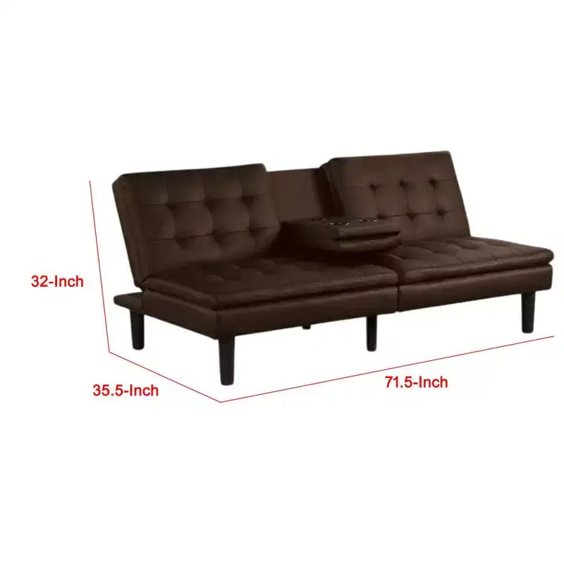 Divano Letto Futon Royal Hampton, Vassoio a Scomparsa e Portabicchieri, Similpelle Marrone
